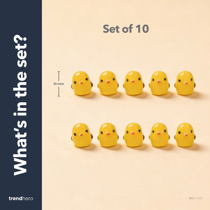 Little Chicks Class – Set Of 10 - Miniature Figurines – 1 Cm Tall - Yellow