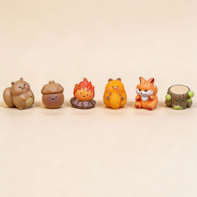 Forest Friends - Decorative Miniature Figures - Autumn Theme - 6 Pcs - ↑ 1 - 3 Cm