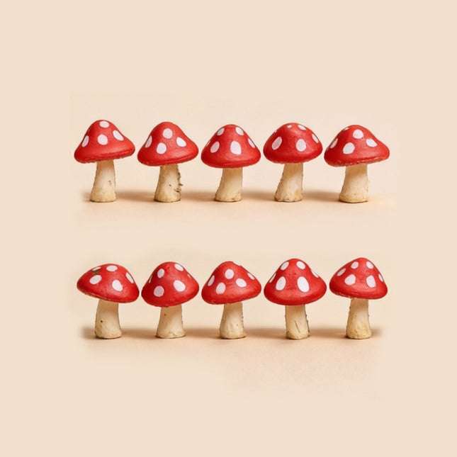 Toad Trail - Decorative Mini Mushrooms - Red - 10 Pcs - ↑ 2 Cm
