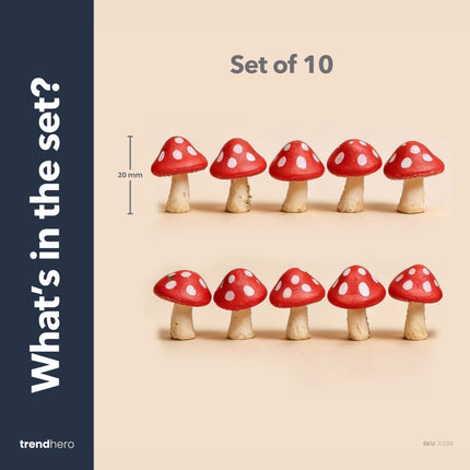 Toad Trail - Decorative Mini Mushrooms - Red - 10 Pcs - ↑ 2 Cm