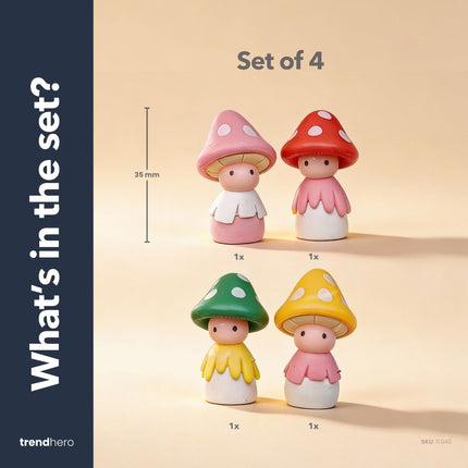 Toads - Decorative Miniature Mushroom Figures - 4 Pcs - ↑ 3.5 Cm