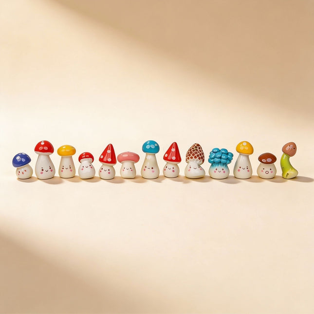 Mushroom Party – Decorative Mini Mushroom Figurines – Set Of 13 – ↑ 2 Cm
