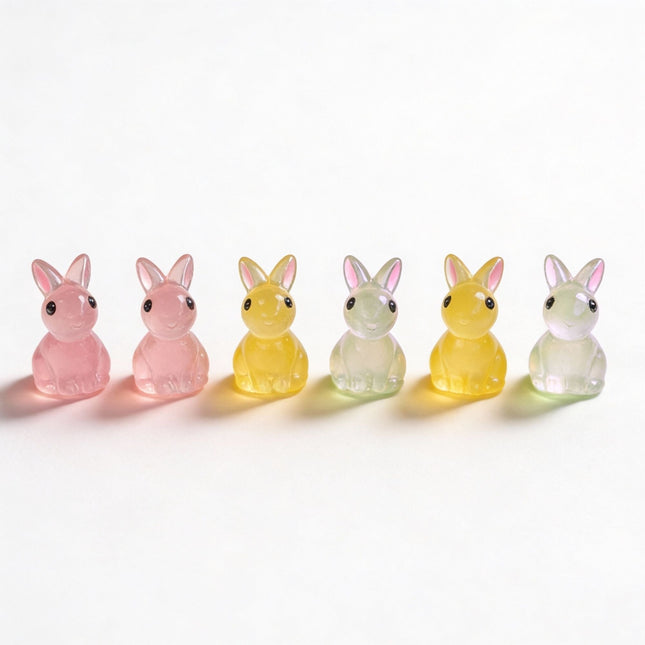 Glow Bunnies - Decorative Mini Rabbits - Easter - Glow In The Dark - 6 Pcs - ↑ 2 Cm