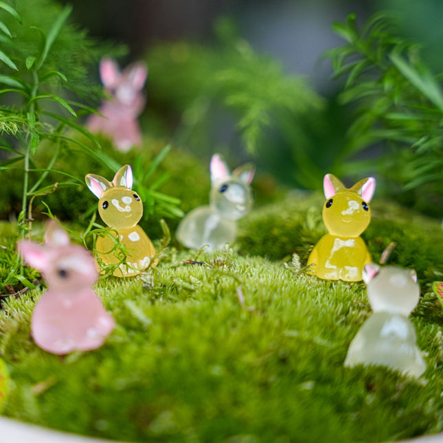 Glow Bunnies - Decorative Mini Rabbits - Easter - Glow In The Dark - 6 Pcs - ↑ 2 Cm