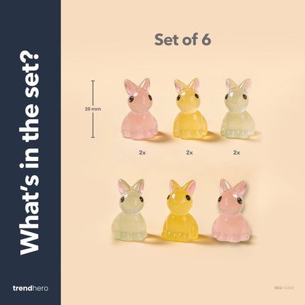 Glow Bunnies - Decorative Mini Rabbits - Easter - Glow In The Dark - 6 Pcs - ↑ 2 Cm