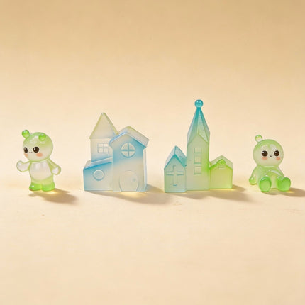 Glow Village - Decorative Miniature Village - Glow In The Dark - Set Of 4 - ↑ 3–5 Cm