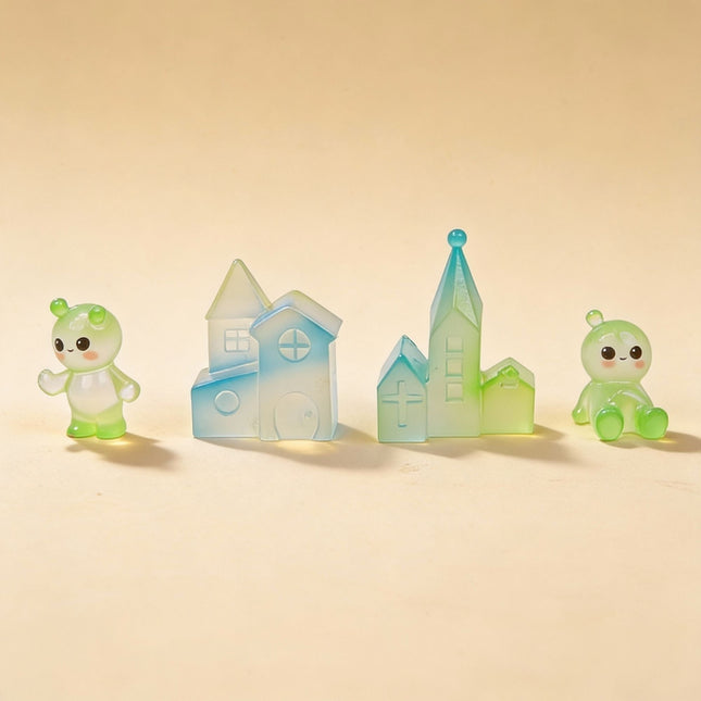Glow Village - Decorative Miniature Village - Glow In The Dark - Set Of 4 - ↑ 3–5 Cm