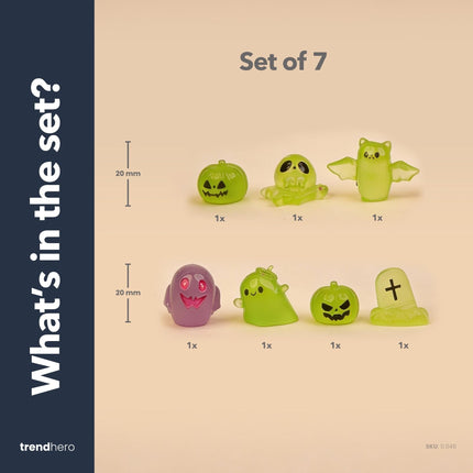 Spooky Squad - Decorative Miniature Figures - Halloween - Glow In The Dark - Set Of 7 - ↑ 1–2 Cm