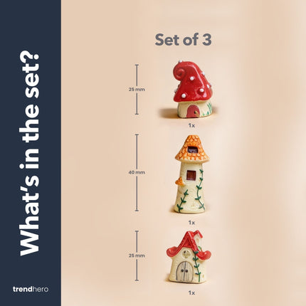 Fairy Village - Decorative Miniature Houses - 3 Pcs - ↑ 1 - 3 Cm