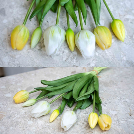 Tulip Bouquet - Soft Light - ‘Real Touch’ Artificial Tulips - 7 Tulip Stems - 40 Cm