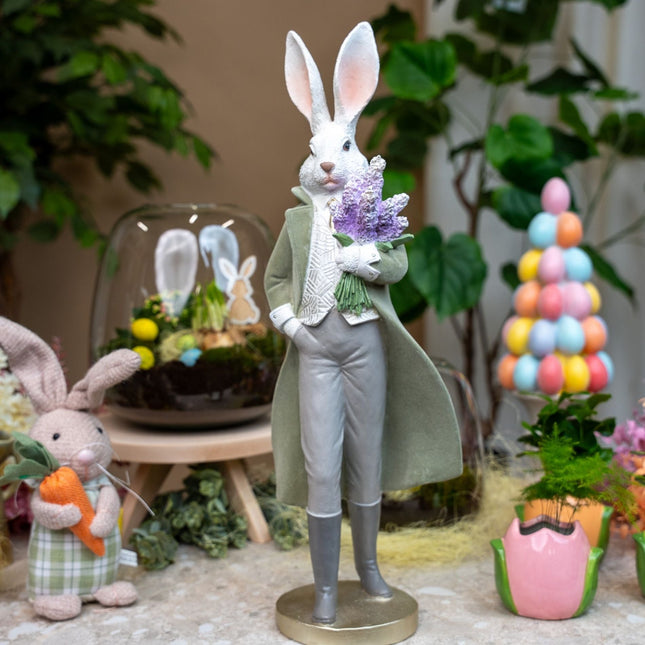 Easter Bunny Figurine - Gentleman Bunny With Flowers - ↑ 51 Cm