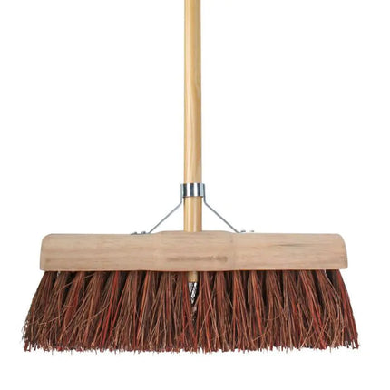 Street Broom - Half-Round - Natural Fiber - 45 Cm - Wooden Handle 160 Cm