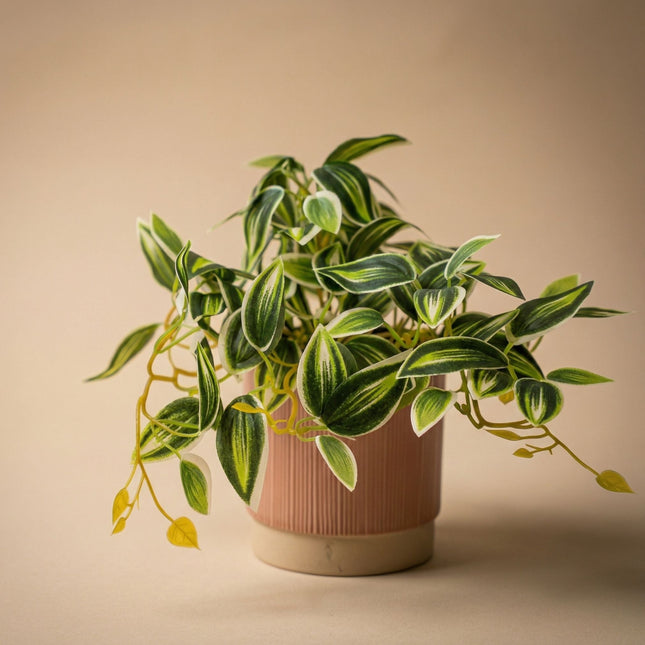 Tradescantia Green/White In Pot - 19 Cm - Artificial Plant