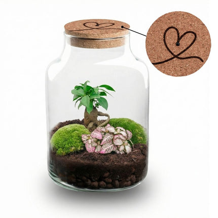 'Love Mom' Terrarium Little Milky + Engraved Cork With Light - Bottle Garden Diy Kit - Ø 17 Cm ↑ 25 Cm - Mother’s Day