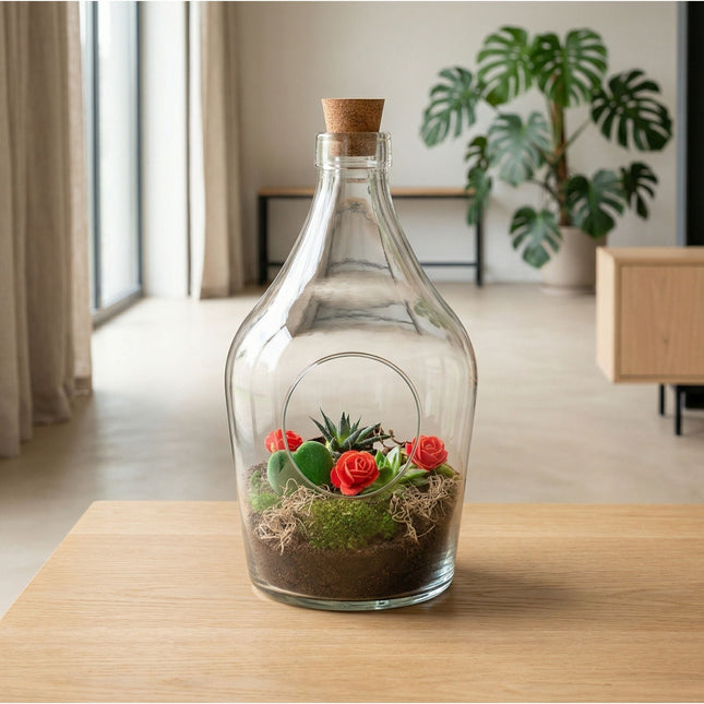 Love In A Bottle - Open Terrarium With Cork - Bottle Garden Diy Kit - Ø 16 Cm ↑ 30 Cm
