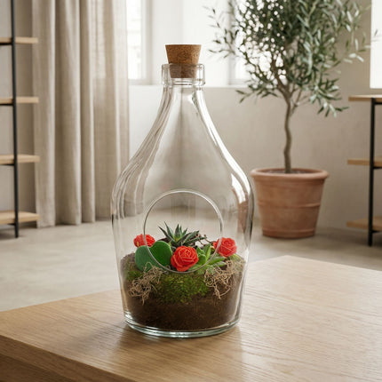 Love In A Bottle - Open Terrarium With Cork - Bottle Garden Diy Kit - Ø 16 Cm ↑ 30 Cm