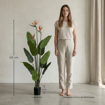 Strelitzia With Flowers – 120 Cm – In Black Pot – Artificial Plant