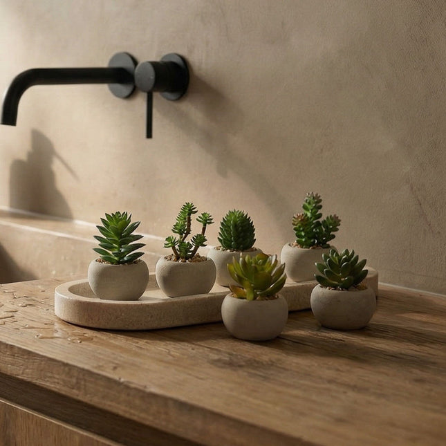 Artificial Mini Succulents In Cement Pot - Succulent Mix Set 6 - Ø 6.5