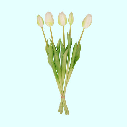 Tulip Bouquet - Yellow - ‘Real Touch’ Artificial Tulips - 5 Tulip Stems - 43 Cm