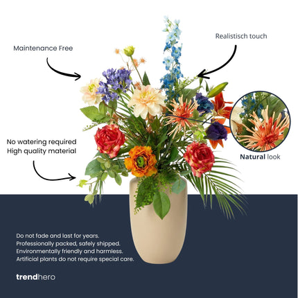 Artificial Flower Bouquet - Colorful Bloom Deluxe - Real Touch - 18 Stems - ↑ 70 Cm