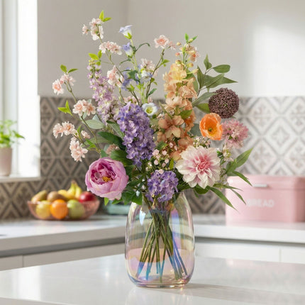 Artificial Flower Bouquet - Pastel Meadow Deluxe - Real Touch - 15 Stems - ↑ 100 Cm