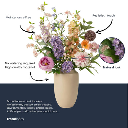 Artificial Flower Bouquet - Pastel Meadow Deluxe - Real Touch - 15 Stems - ↑ 100 Cm