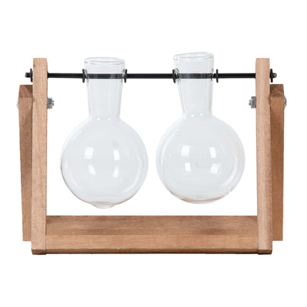 Cutting Stand - 2 Glass Vases - Hydroponic Vase For Cuttings - Wooden - Cultivation Station