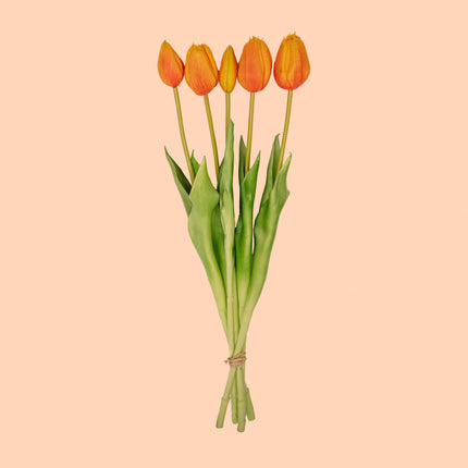 Tulip Bouquet - Yellow - ‘Real Touch’ Artificial Tulips - 5 Tulip Stems - 43 Cm