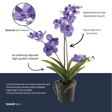 Artificial Orchid Vanda 60 Cm - Purple In Pot - Artificial Plant