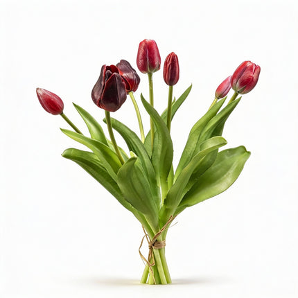 Tulip Bouquet - Deep Red - ‘Real Touch’ Artificial Tulips - 7 Tulip Stems - 40 Cm