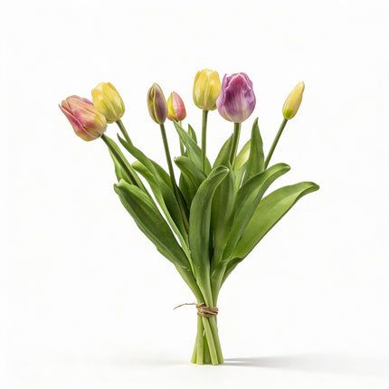 Tulip Bouquet - Soft Spring - ‘Real Touch’ Artificial Tulips - 7 Tulip Stems - 40 Cm