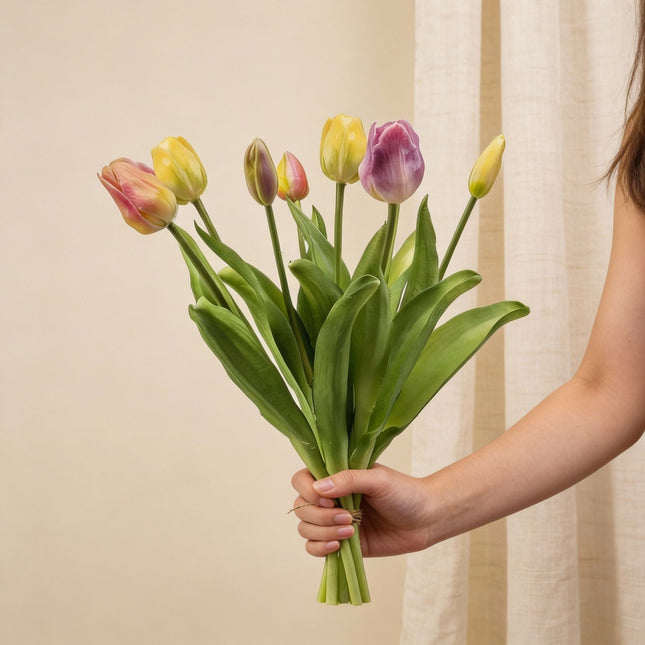 Tulip Bouquet - Soft Spring - ‘Real Touch’ Artificial Tulips - 7 Tulip Stems - 40 Cm