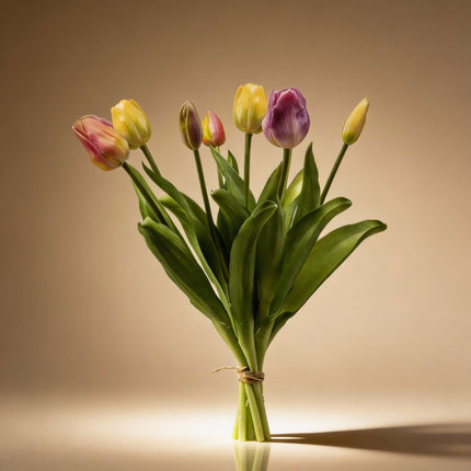 Tulip Bouquet - Soft Spring - ‘Real Touch’ Artificial Tulips - 7 Tulip Stems - 40 Cm