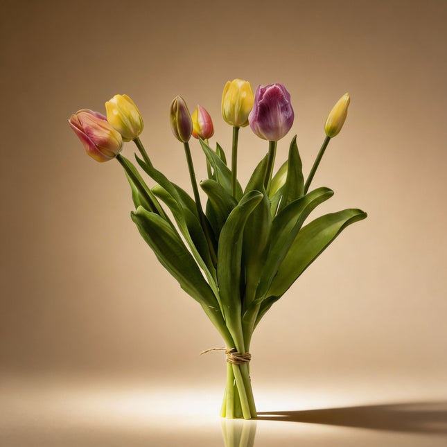 Tulip Bouquet - Soft Spring - ‘Real Touch’ Artificial Tulips - 7 Tulip Stems - 40 Cm
