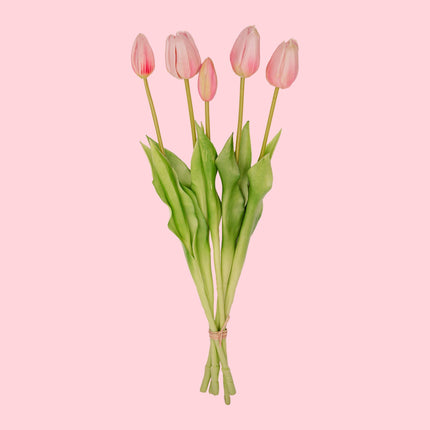 Tulip Bouquet - Yellow - ‘Real Touch’ Artificial Tulips - 5 Tulip Stems - 43 Cm